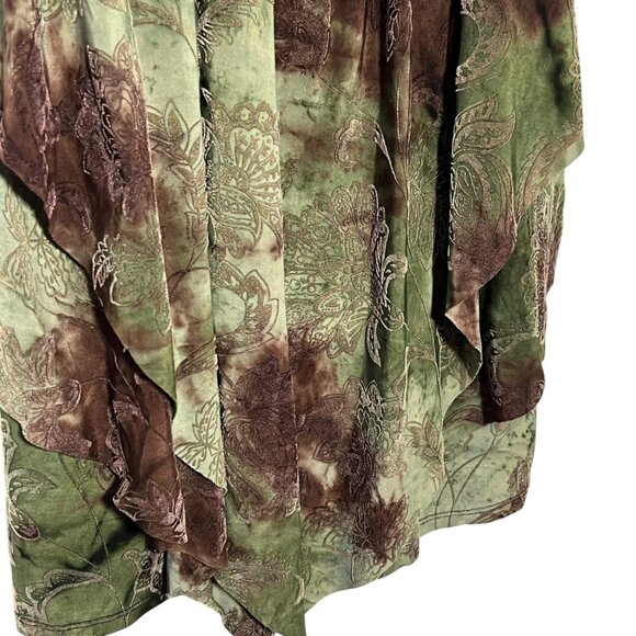 Y2K Green Velvet Burnout Top Indie Going Out Top Forest Fairy Grunge Brown Small - Picture 11 of 12